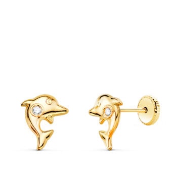 Pendientes 8 x 6 mm Oro Amarillo 18 Quilates Delfines