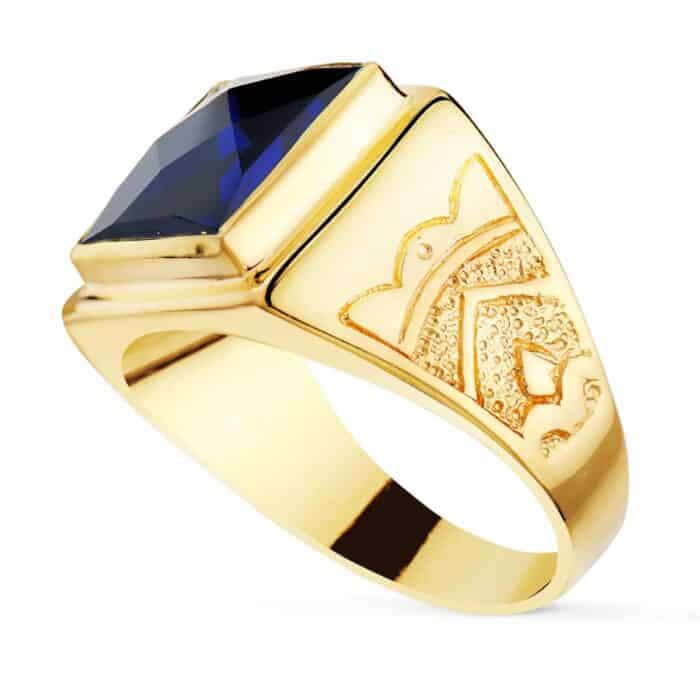 Sello Hombre 12 x 12 mm Oro Amarillo 18K Zafiro Espinel Cuadrado - Imagen 3