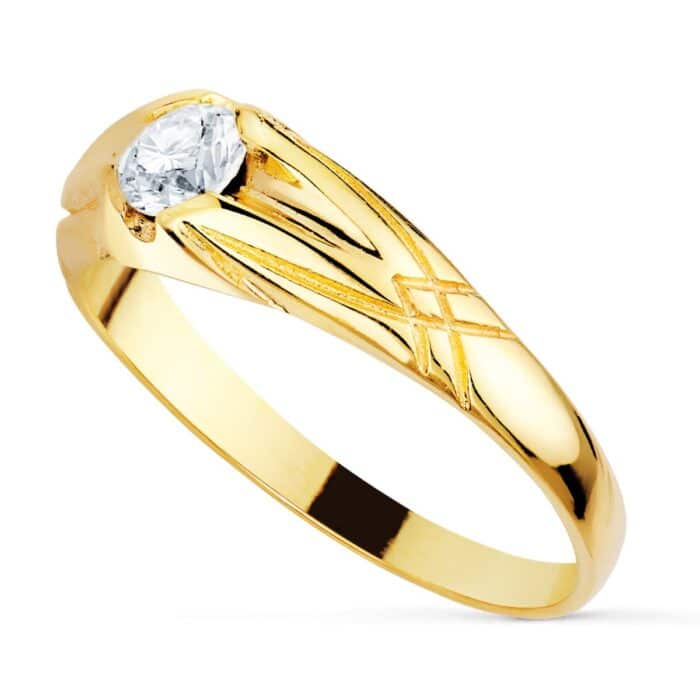 Solitario Hombre Oro Amarillo 18K Tallado Circonita Solitario Hombre Oro Amarillo 18K Tallado Circonita - Imagen 2
