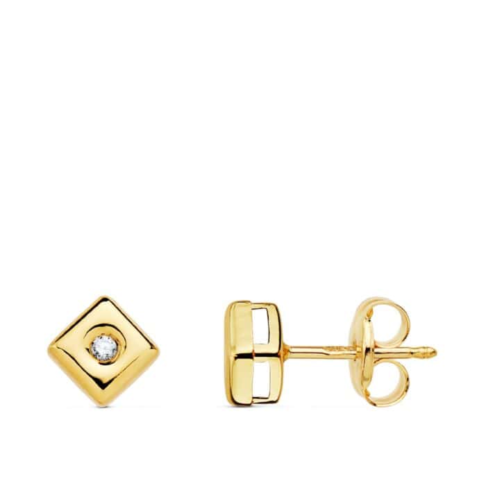 Pendientes 5 mm Oro Amarillo 18K Cuadrado y Diamantes 0,03 ct - Imagen 2
