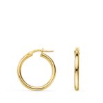 Pendientes Aro Tubular Liso 19 x 2 mm en Oro Amarillo de 18K