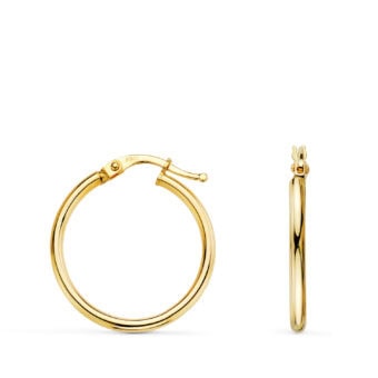 Pendientes Aro Tubular Liso 24 x 2 mm en Oro Amarillo de 18K