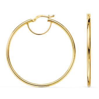 Pendientes Aro Tubular Liso 43 x 2 mm en Oro Amarillo de 18K