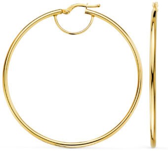 Pendientes Aro Tubular Liso 54 x 2 mm en Oro Amarillo de 18K
