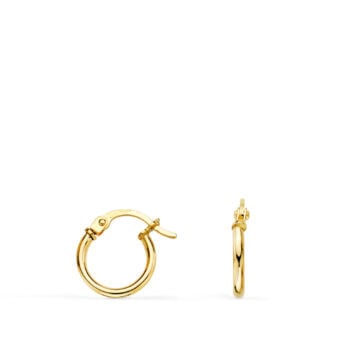Pendientes Aro Tubular Liso 11 x 1,5 mm en Oro Amarillo de 18K