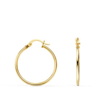 Pendientes Aro Tubular Liso 21 x 1,5 mm en Oro Amarillo de 18K