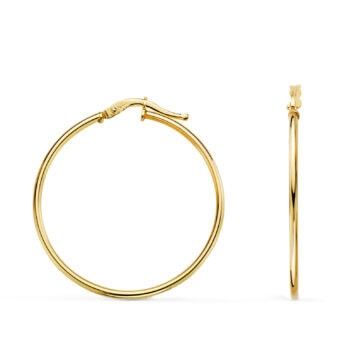 Pendientes Aro Tubular Liso 33 x 1,5 mm en Oro Amarillo de 18K