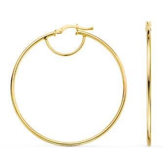 Pendientes Aro Tubular Liso 43 x 1,5mm en Oro Amarillo 18K