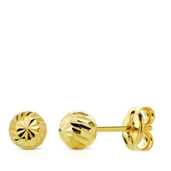 Pendientes Bola Tallada 5 mm Oro Amarillo 18K Presión