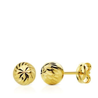 Pendientes Bola Tallada 6 mm Oro Amarillo 18K Presión
