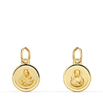 Medalla Corazón de Jesús – V. del Carmen de 10 mm en Oro Amarillo 18K Bisel