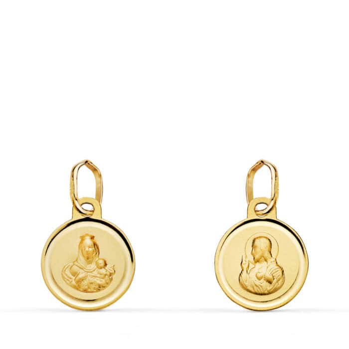 Medalla Corazón de Jesús – V. del Carmen de 10 mm en Oro Amarillo 18K Bisel - Imagen 1