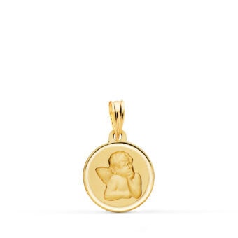 Medalla 12mm en Oro Amarillo 18K con Ángel Burlón Bisel