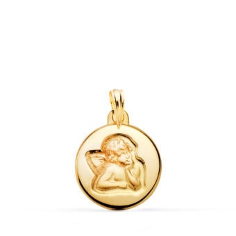 Medalla Bebé 16 mm Ángel Burlón en Oro Amarillo 18K Brillo