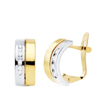 Pendientes Bandas 12 x 5 mm en Oro Bicolor de 18K con Circonitas