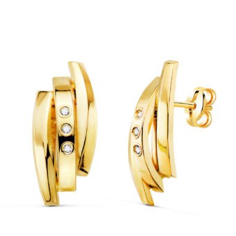 Pendientes 17×8 mm Tres Bandas en Oro Amarillo de 18K