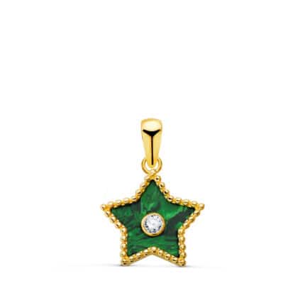 Colgante Mujer 12 x 11 mm Oro Amarillo 18K con Estrella y Malaquita