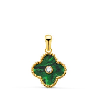 Colgante Mujer 12,5 x 12,5 mm Oro Amarillo 18K con Flor y Malaquita