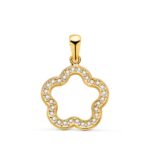 Colgante 15mm en Oro Amarillo de 18 Kilates Flor Circonitas