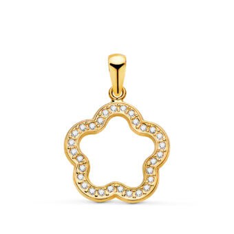Colgante 15mm en Oro Amarillo de 18 Kilates Flor Circonitas