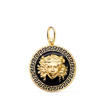 Colgante 20 mm Oro Amarillo 18k Medusa Esmalte Negro