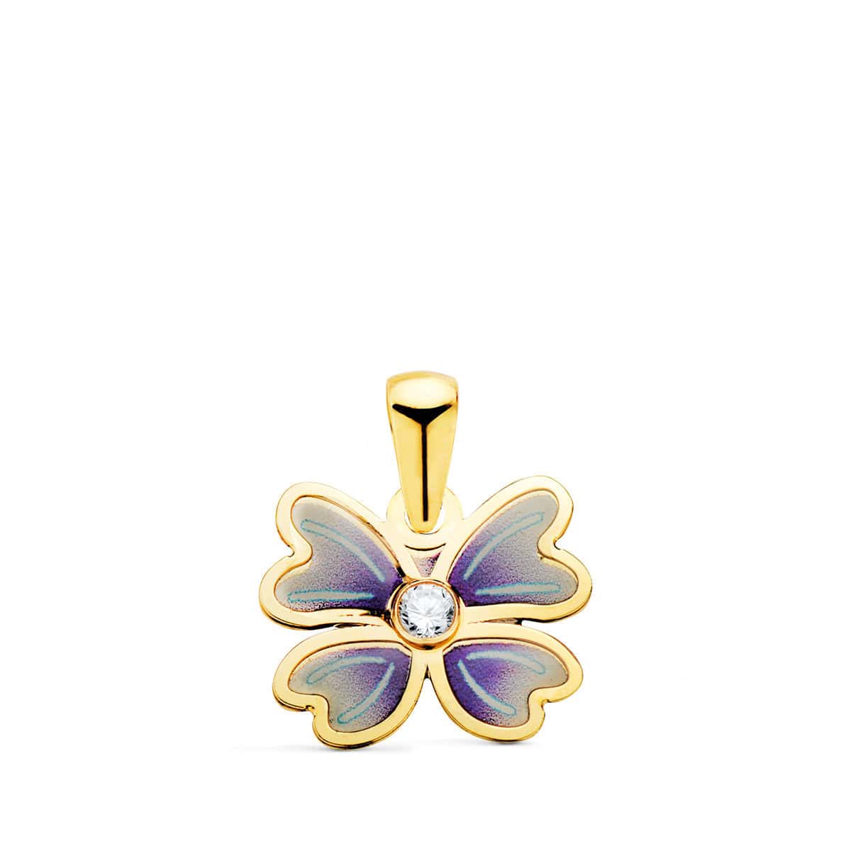 n2779-3a5 Colgante 13 x 11 mm Oro Amarillo 18K Flor Esmalte Violeta - Imagen 1