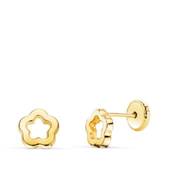 Pendientes Flor Calada 6 x 6 mm Oro Amarillo 18K Tuerca