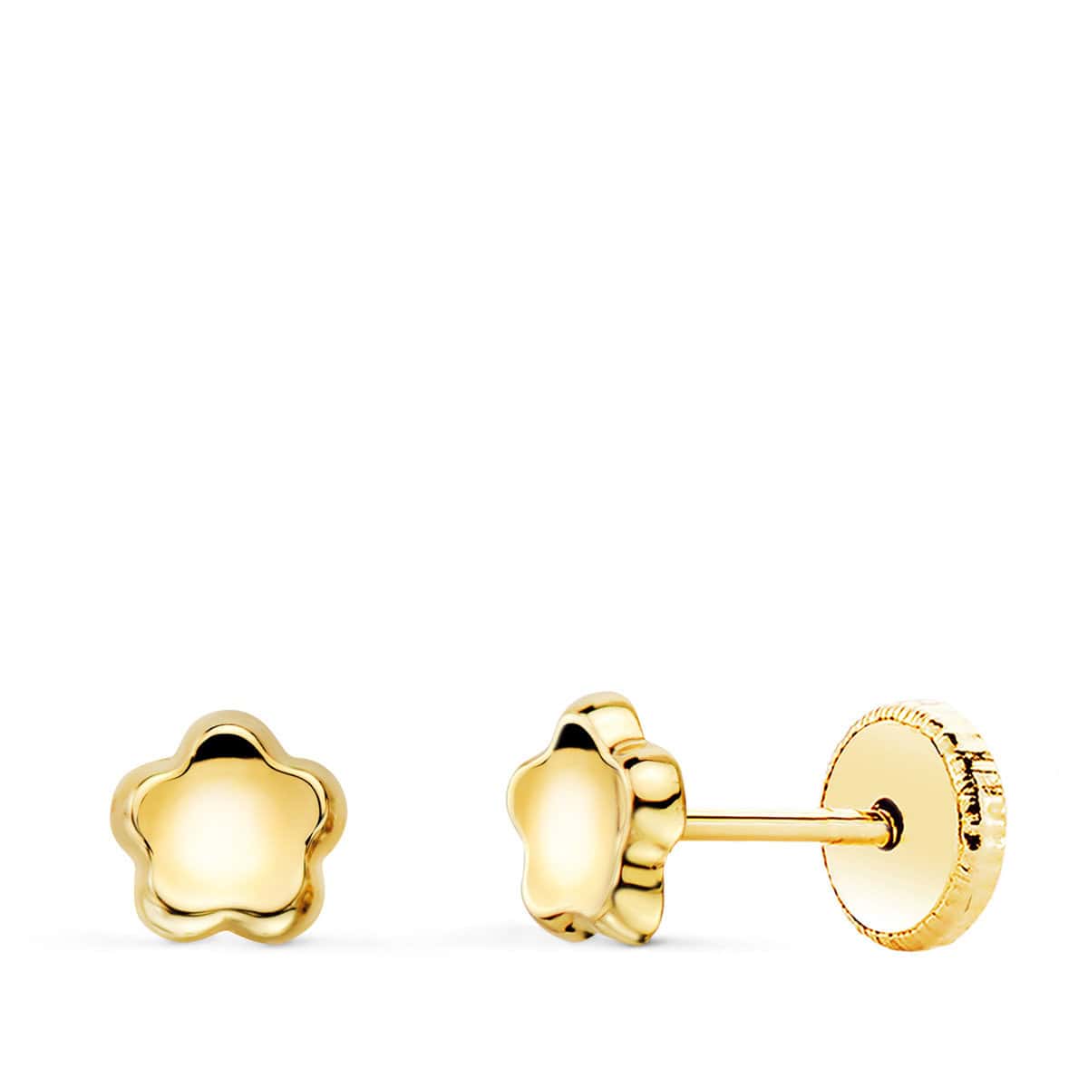 n6977-3at Pendientes Redondos Flor Cóncava 5 x 5 mm Oro Amarillo 18K Tuerca - Imagen 1