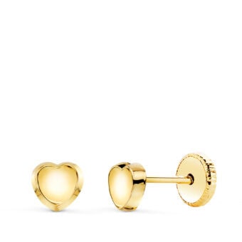 Pendientes Redondos Corazones 5 x 5 mm Oro Amarillo 18K Tuerca