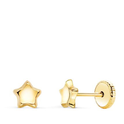 Pendientes Estrella Cóncava 5 x 5 mm Oro Amarillo 18K Tuerca