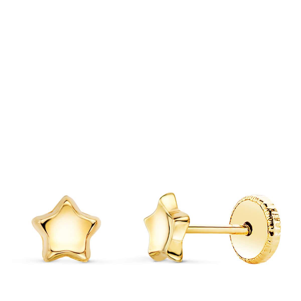 n6979-3at Pendientes Estrella Cóncava 5 x 5 mm Oro Amarillo 18K Tuerca - Imagen 1