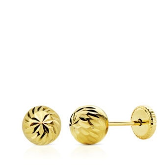 Pendientes Bola Tallada 6 mm Oro Amarillo 18K Tuerca