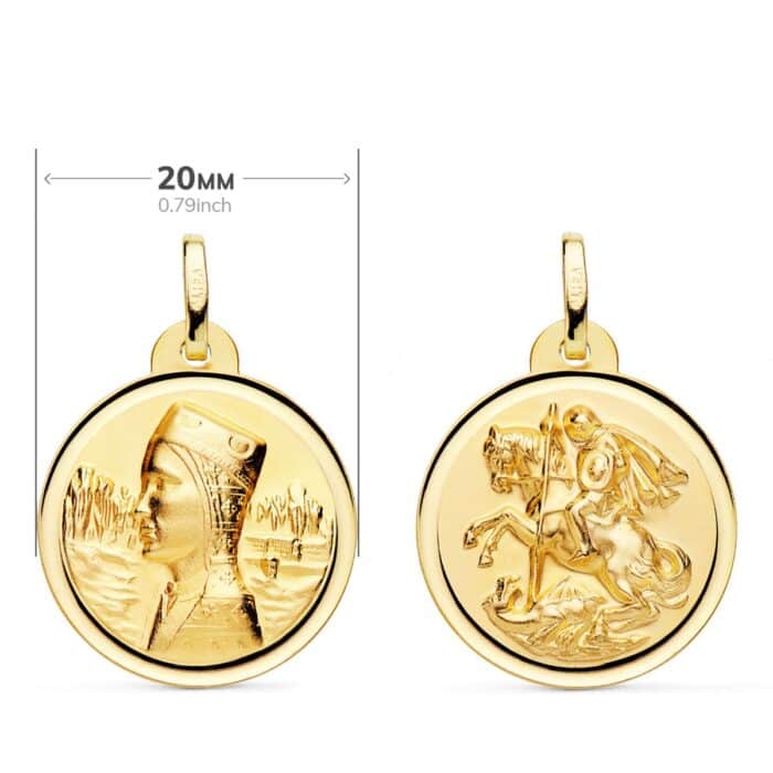 Medalla Escapulario 20 mm Virgen de Montserrat y San Jorge en Oro Amarillo 18K Bisel - Imagen 2