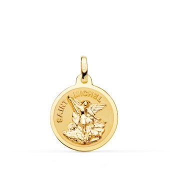 Medalla Saint Michel 18 mm en Oro Amarillo 18K con Borde Brillo