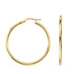 Pendientes Aro Tubular Liso 34 x 2 mm en Oro Amarillo de 18K