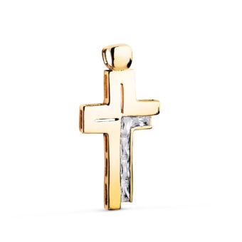 Cruz 30×15 mm en Oro Amarillo de 18K Circonitas Blancas