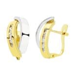 Pendientes Bandas 16x8 mm en Oro Bicolor de 18 Quilates con Circonitas