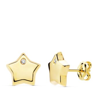 Pendientes 9 mm en Oro Amarillo 18 Quilates Estrella Circonita Mini