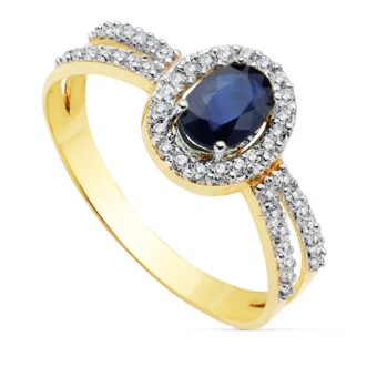Anillo en Oro Bicolor 18K con Zafiro y Circonitas