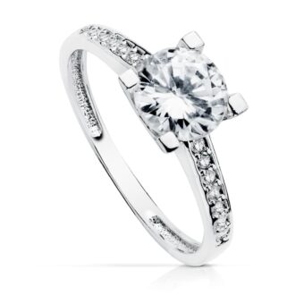 Solitario Compromiso Oro Blanco 18K Circonita 7 mm