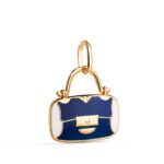 Colgante 14 x 13 mm Oro Amarillo 18K Esmalte Bolso Azul y Blanco