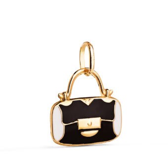 Colgante 14 x 13 mm Oro Amarillo 18K Esmalte Bolso Negro y Blanco