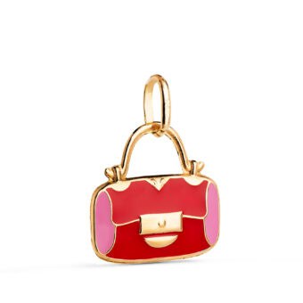 Colgante 14 x 13 mm Oro Amarillo 18K Esmalte Bolso Rosa y Rojo