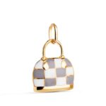 Colgante 14 x 13 mm Oro Amarillo 18K Esmalte Bolso Gris y Blanco
