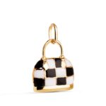 Colgante 14 x 13 mm Oro Amarillo 18K Esmalte Bolso Blanco y Negro