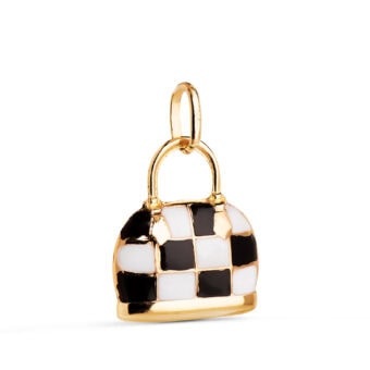 Colgante 14 x 13 mm Oro Amarillo 18K Esmalte Bolso Blanco y Negro