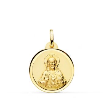 Medalla Sagrado Corazón de Jesús 18 mm Oro Amarillo 18K con Bisel