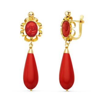 Pendientes 38×10 en Oro Amarillo 18 Kilates Coralina Camafeo