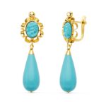 Pendientes 38×10 en Oro Amarillo 18 Kilates Turquesa Camafeo