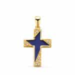 Cruz Recta 19×12,5 mm en Oro Amarillo de 18K Lapislazuli y Circonitas